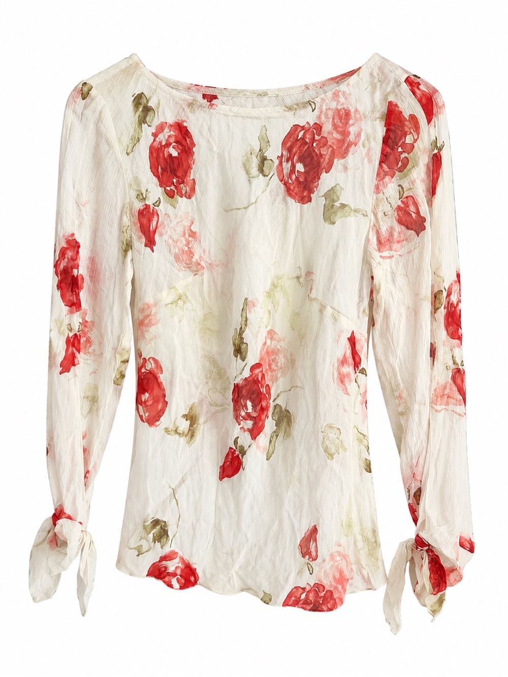 Vintage Y2K Sheer Rose Floral Print Tie-Sleeve Top Size S
